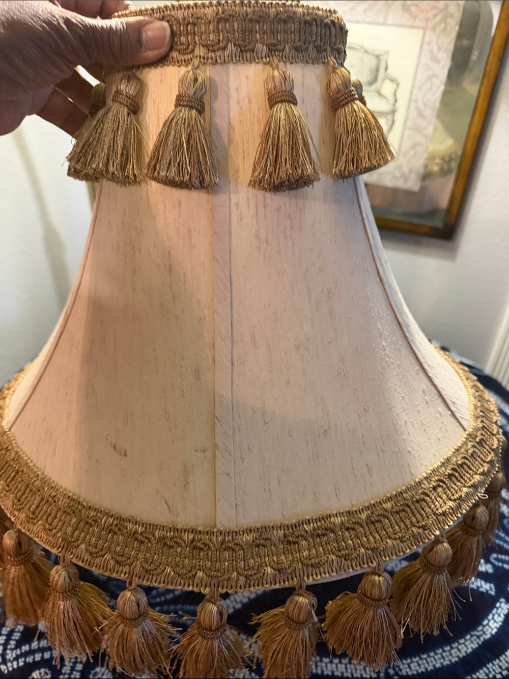 Vintage French Victorian Cream & Gold Tassel Lampshade - Classic Home Accent